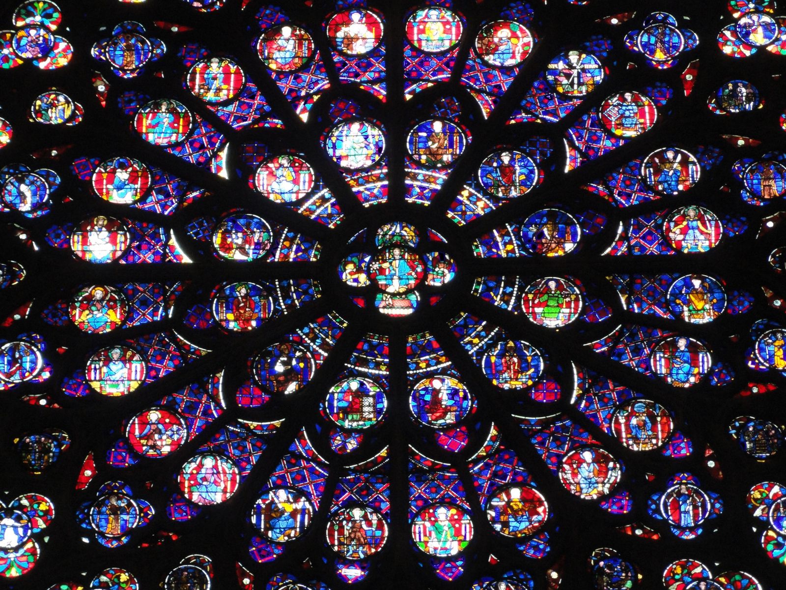 A stained-glass rose window